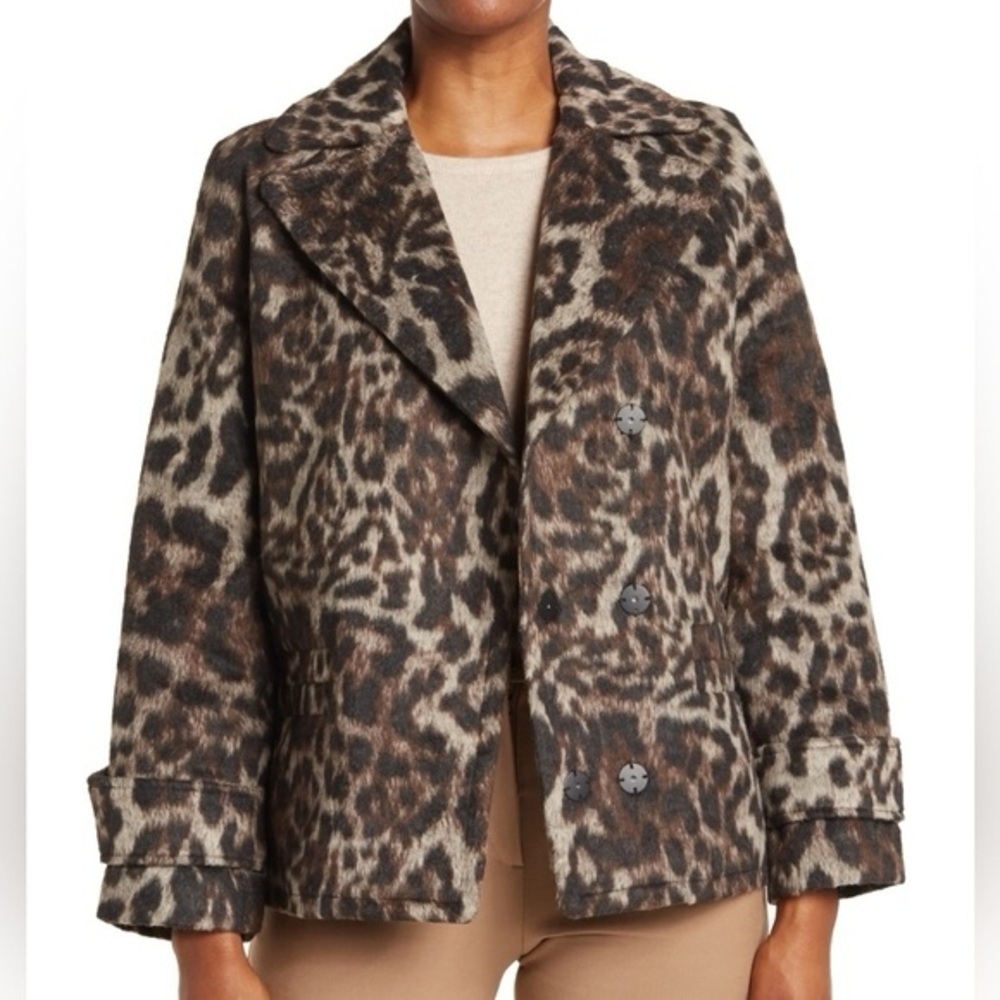 Dolce Cabo Leopard Animal Print Jacket Hidden‎ Double Breasted Snaps XS